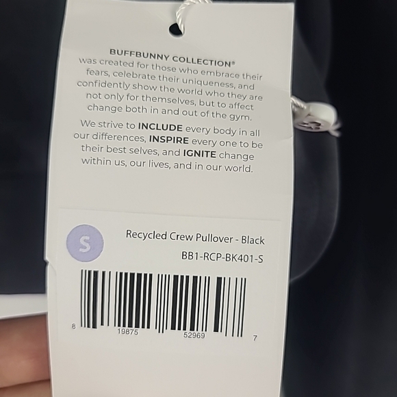 NWT Buff Bunny Women's Recycled Crew Pullover Sweatshirt Black Sz S $64 - Picture 3 of 6